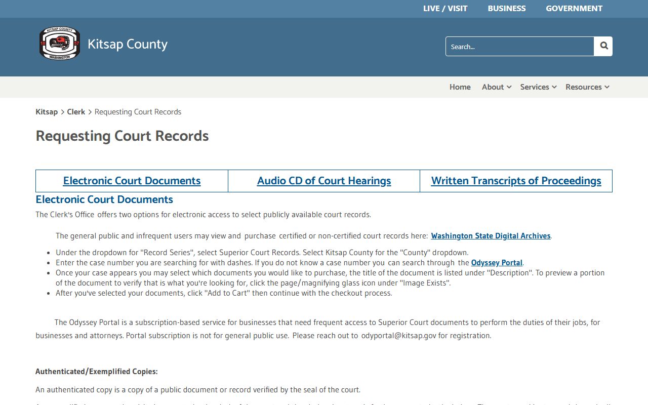 Kitsap County Clerk court records copy request instructions page