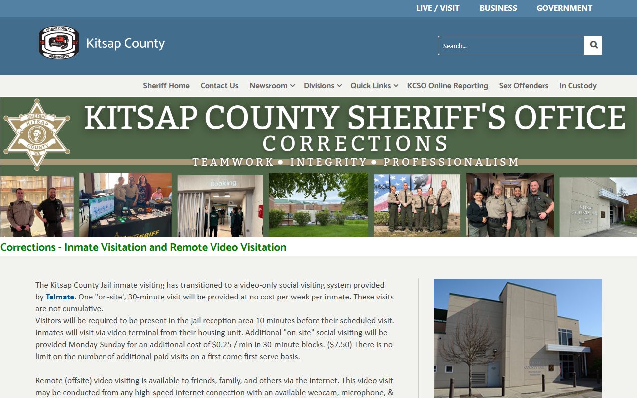 Kitsap County jail visitation and remote video visit rules page