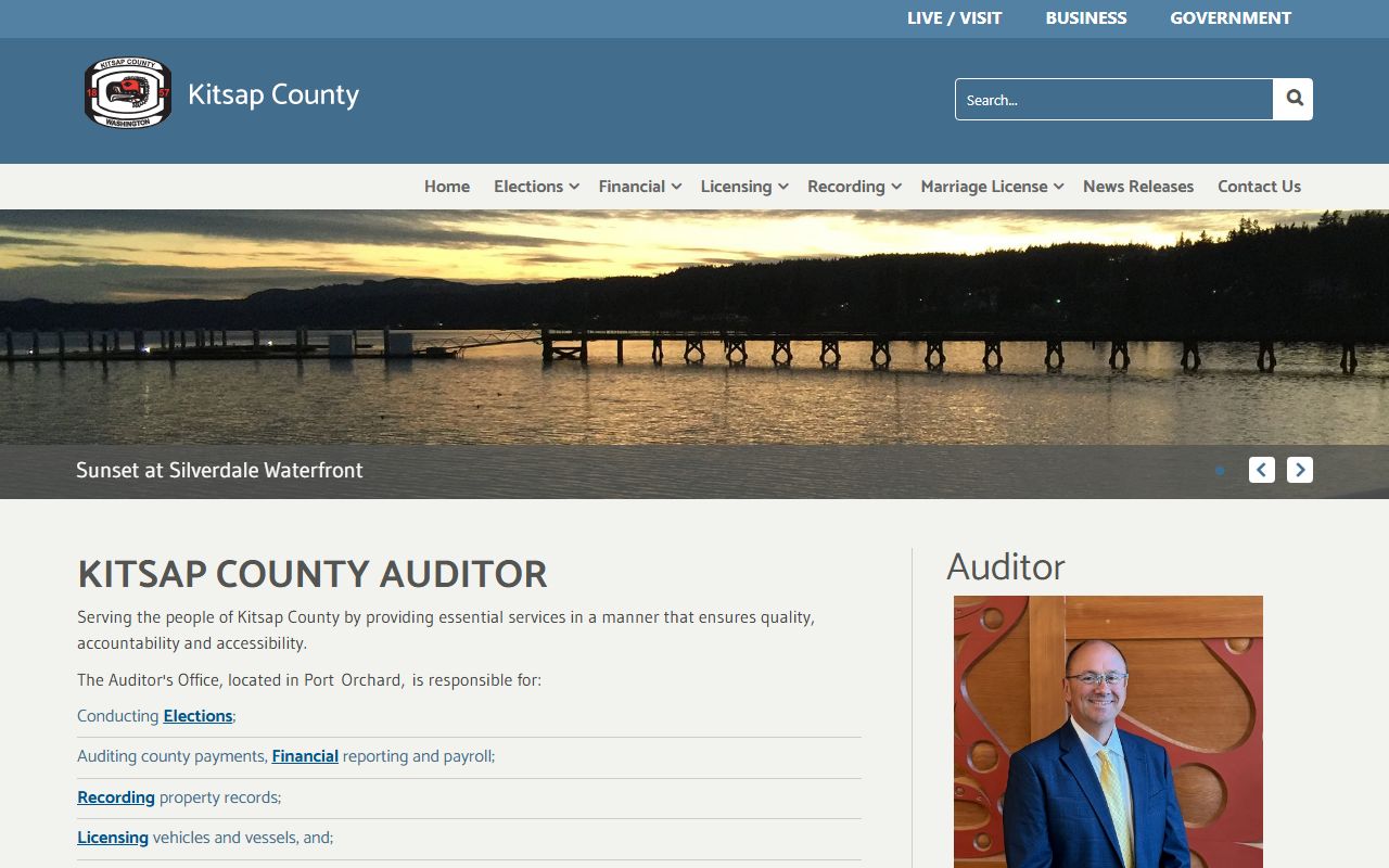 Kitsap County Auditor homepage for marriage records and recording division