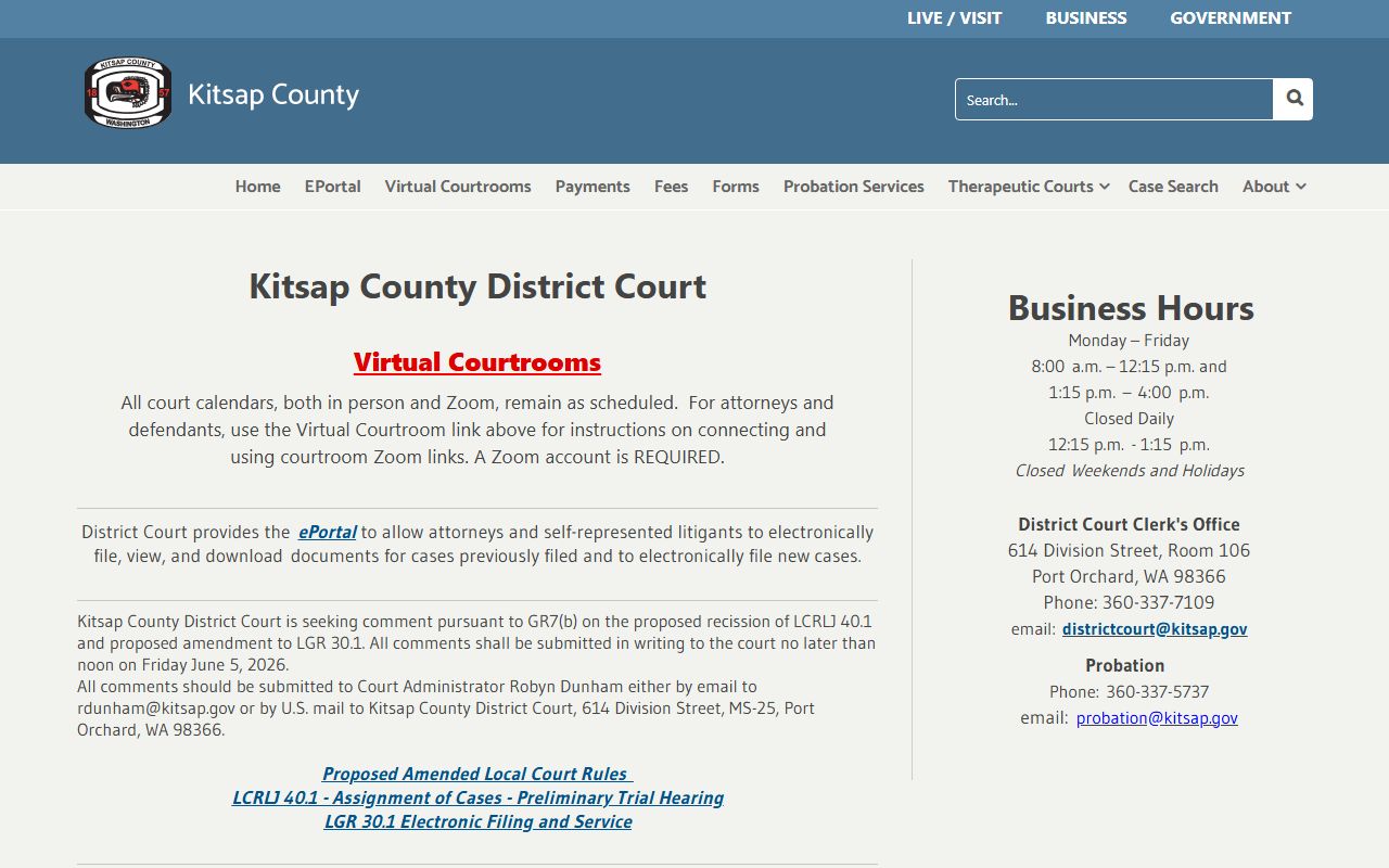 Kitsap County District Court homepage traffic court records and citation payment