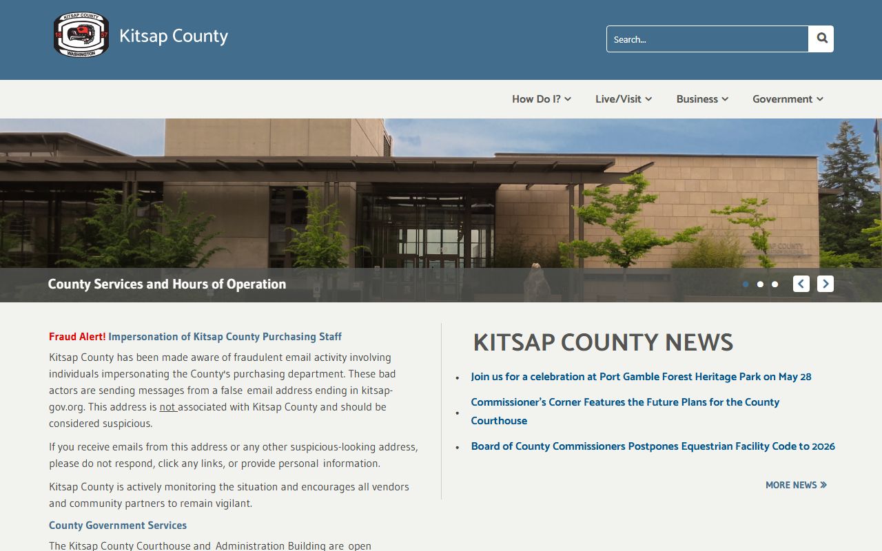 Kitsap County official government homepage gateway to court records departments