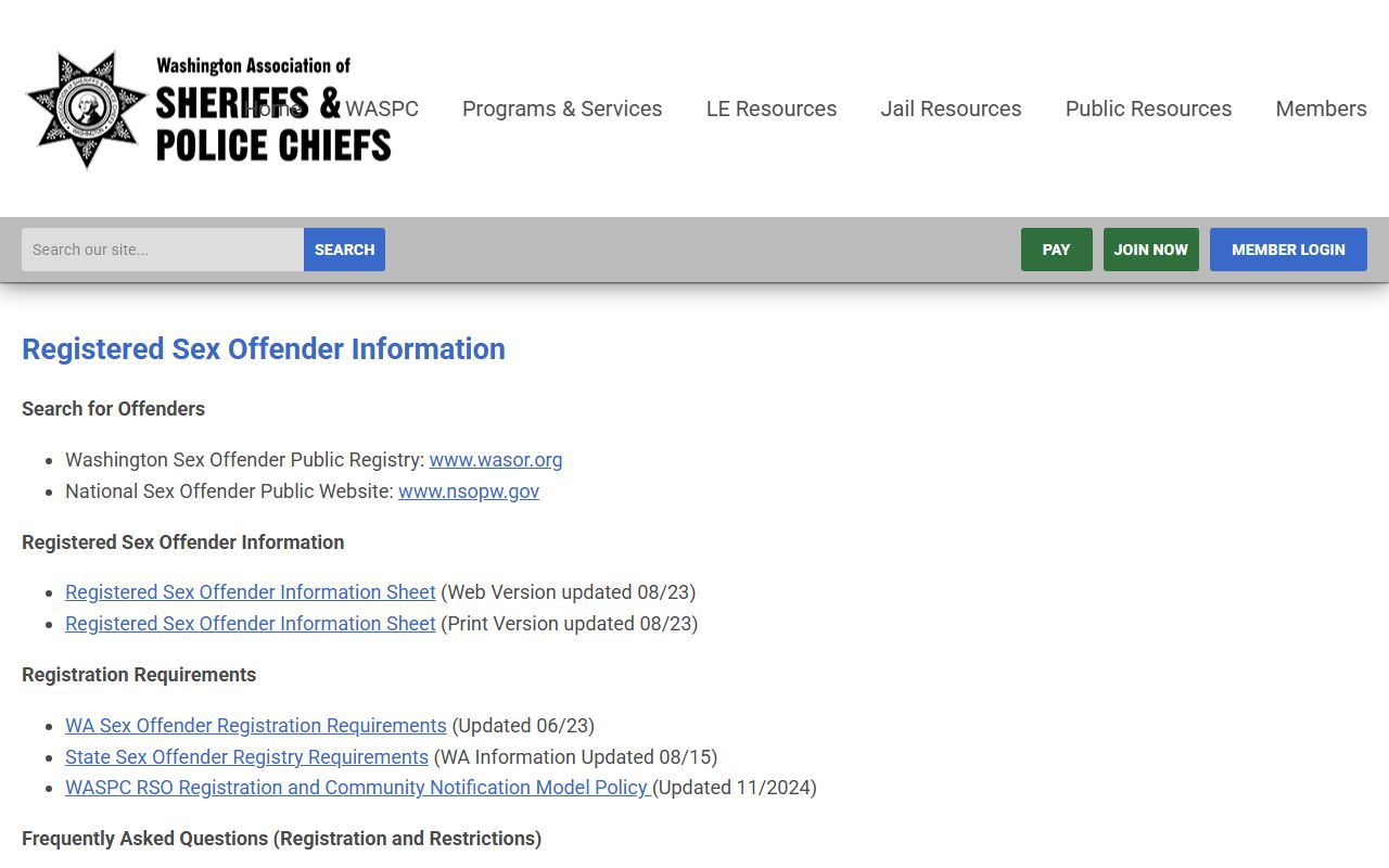 Kitsap County Washington Association of Sheriffs sex offender registry information page