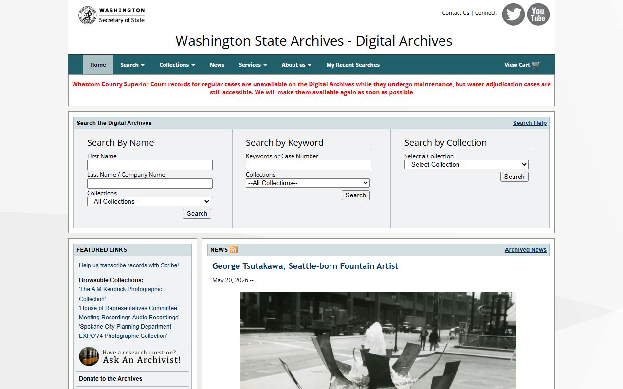 Washington State Digital Archives search interface for Kitsap County probate records