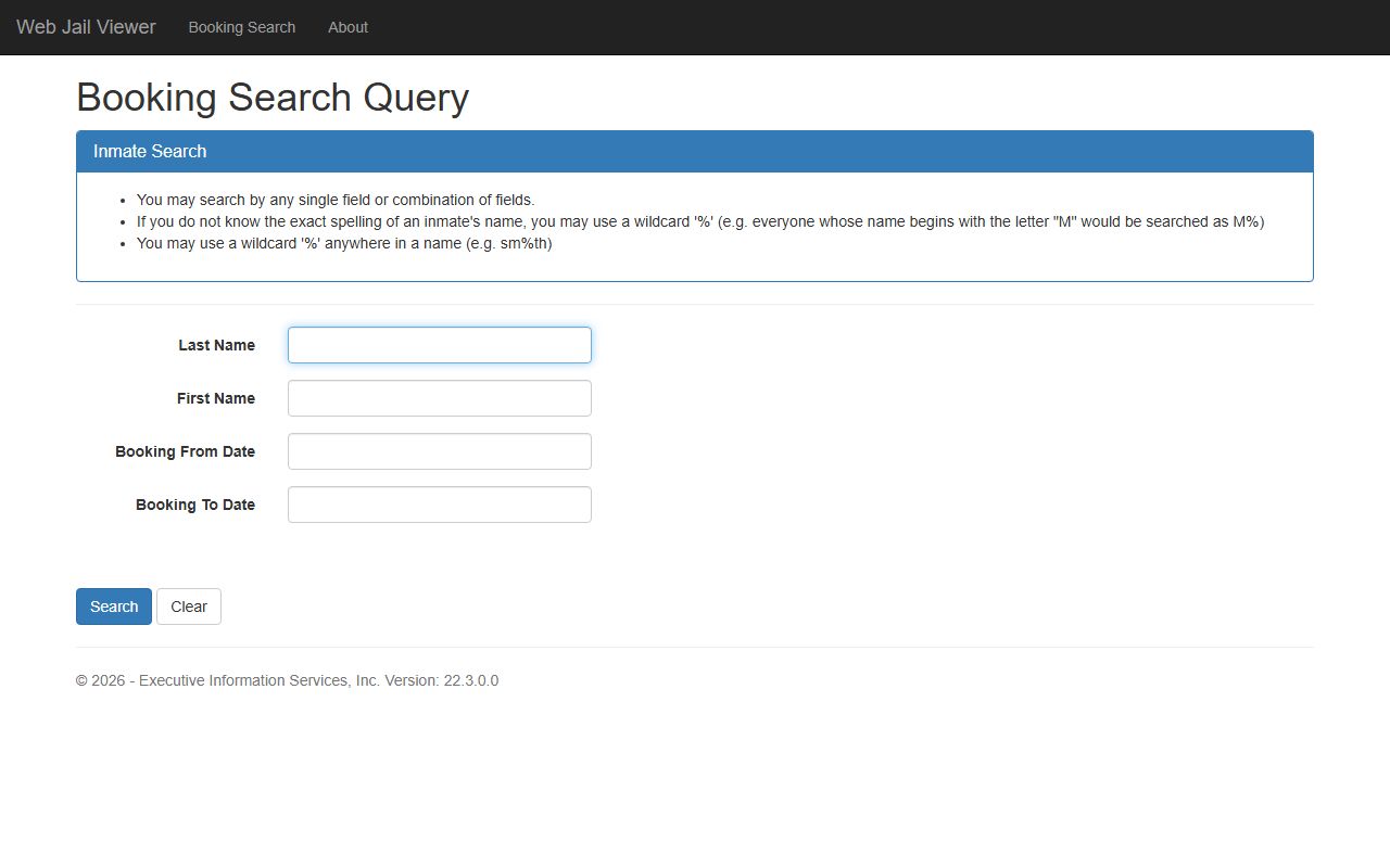 Kitsap County Web Jail Viewer booking search form for inmate records